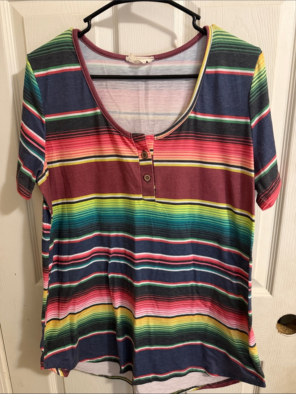 Avery Multicolor Striped Short Sleeve Henley Top